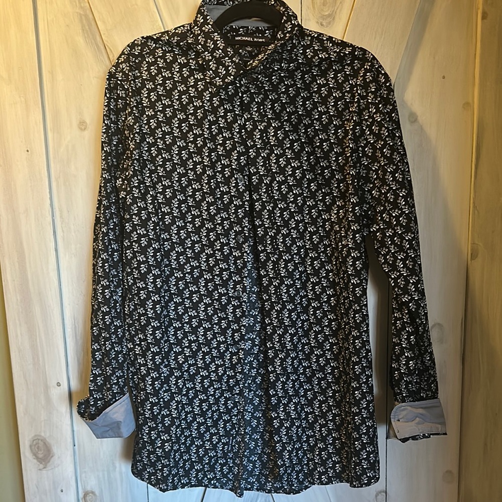 Michael Kors Men's Black and White Floral Shirt XL